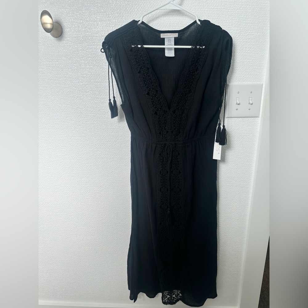 La Blanca Black Sheath Maxi Dress V-Neck Sleeveless Swim Cover up